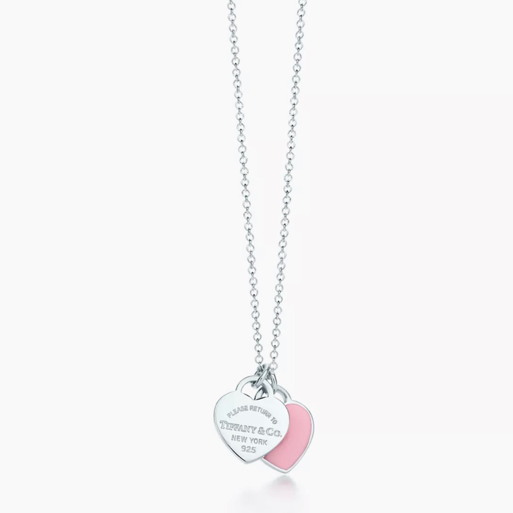 Tiffany & Co. Pink Double Heart Tag Pendant